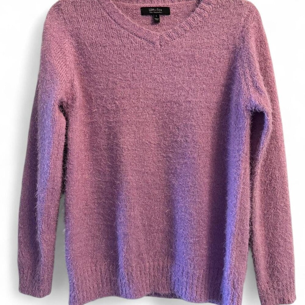 Witty Fox purple fuzzy sweater.